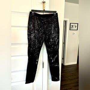 City Streets medium black cotton leggings, tiny black sequins